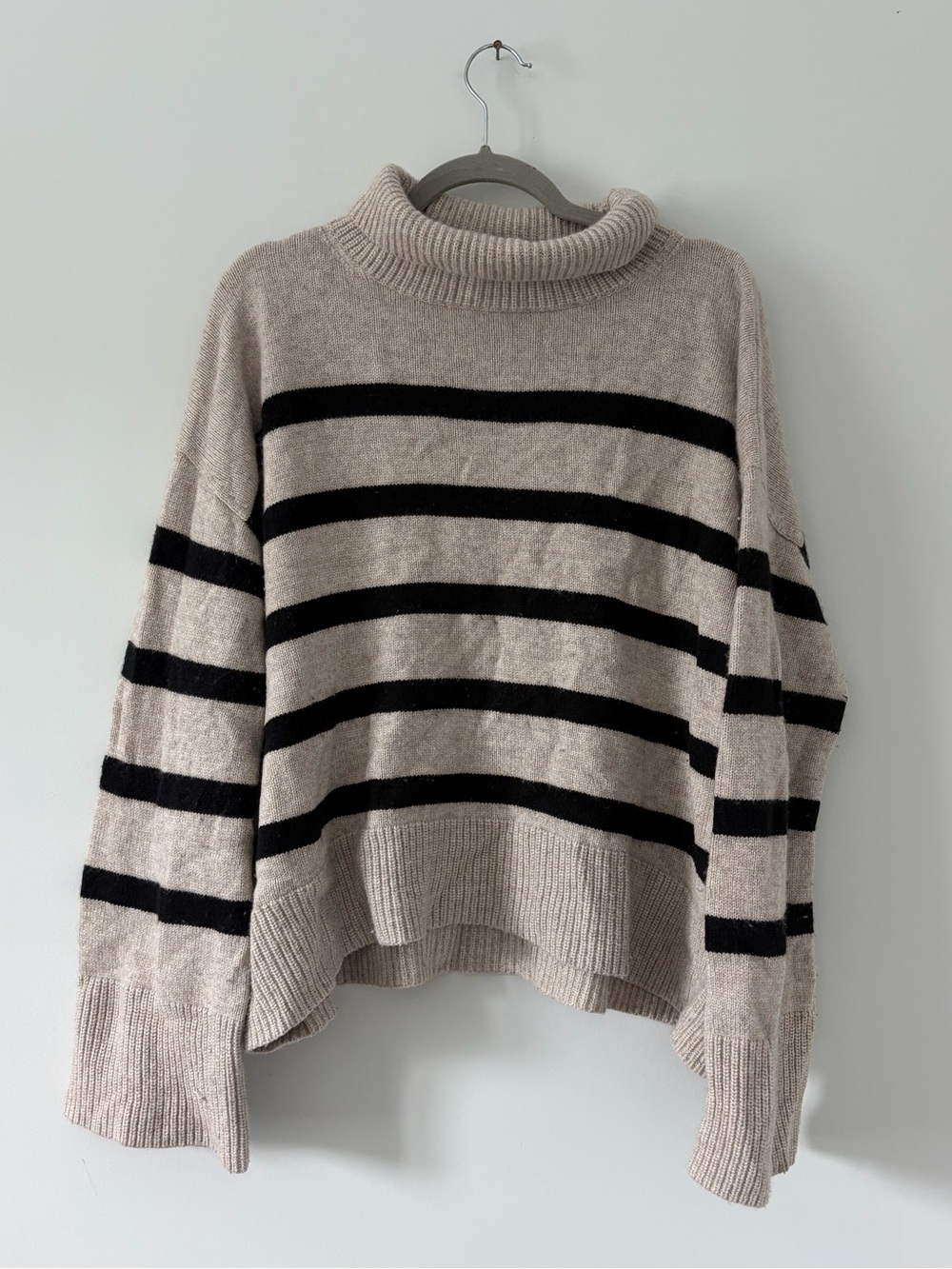 THE RESET R Label Black Tan Wool Cashmere Knit Wide Sleeve Turtleneck Sweater XL